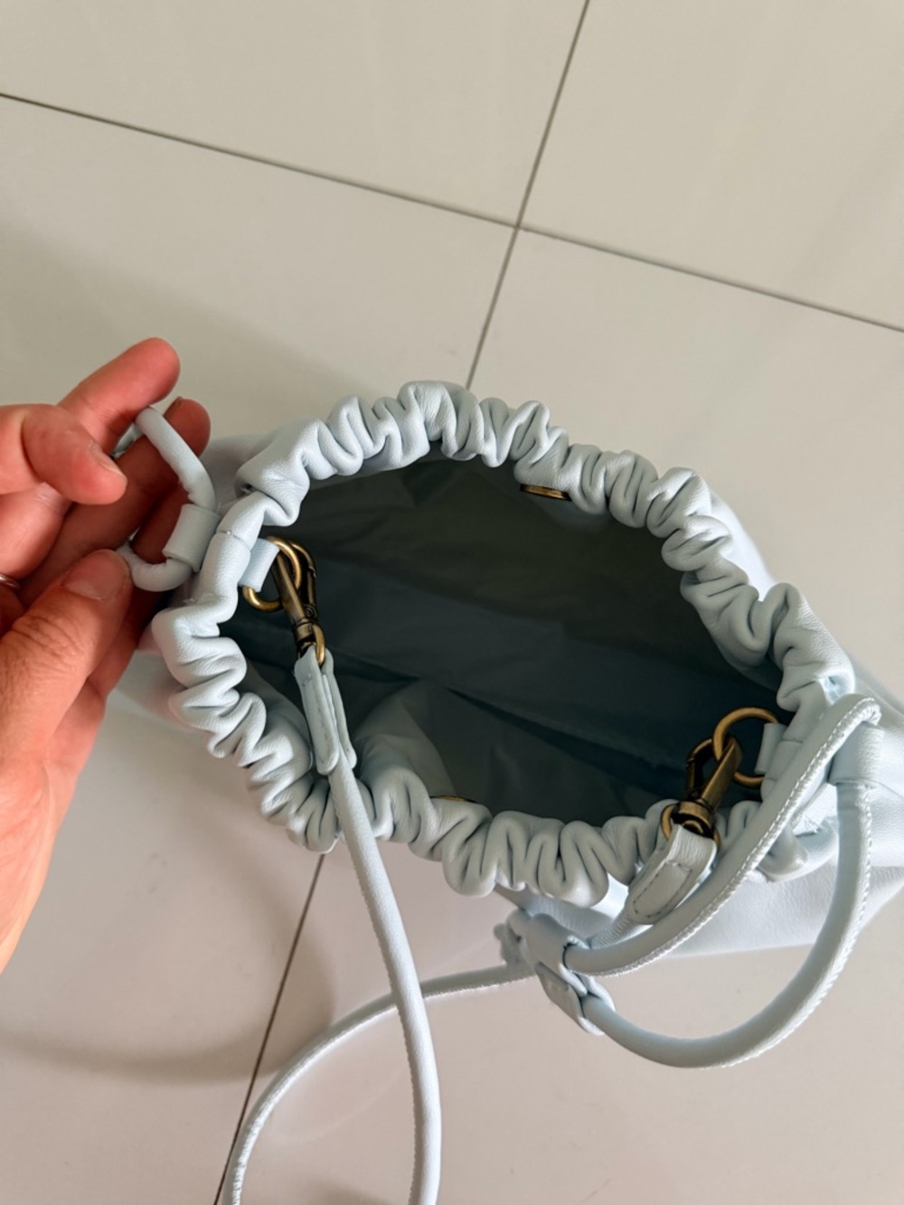 H&M Pale Blue Drawstring Mini Bucket Bag